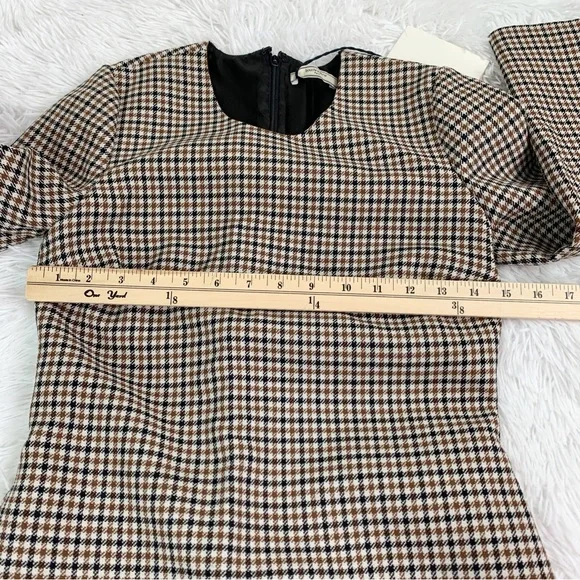 NWT Bouchra Jarra Paris 3/4 sleeve 100% wool houndstooth shift dress crew neck